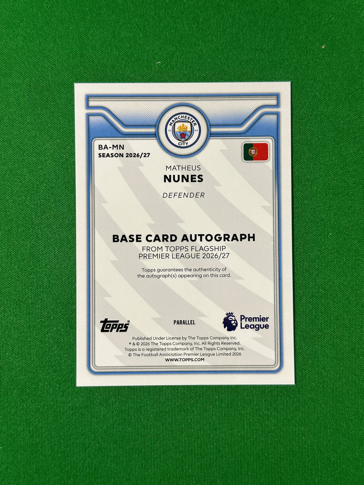 Matheus Nunes Topps Premier League 2026/27 Autograph Blue 071/150 #BA-MN — back