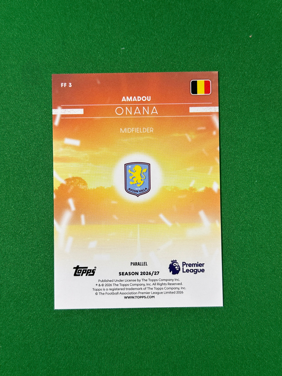 Amadou Onana Topps Premier League 2026/27 Flying the Flag Black and White 54/75 #FF-3 — back