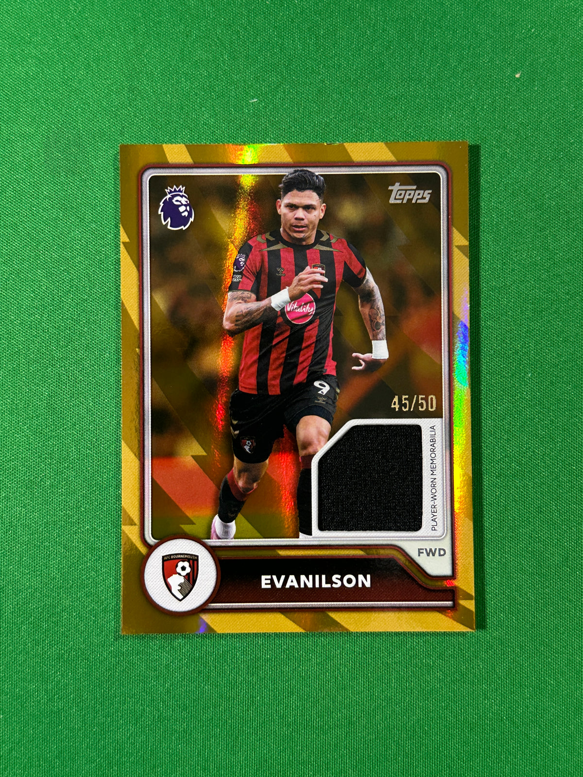 Evanilson Topps Premier League 2026/27 Relic Gold 45/50 #BR-EV — front