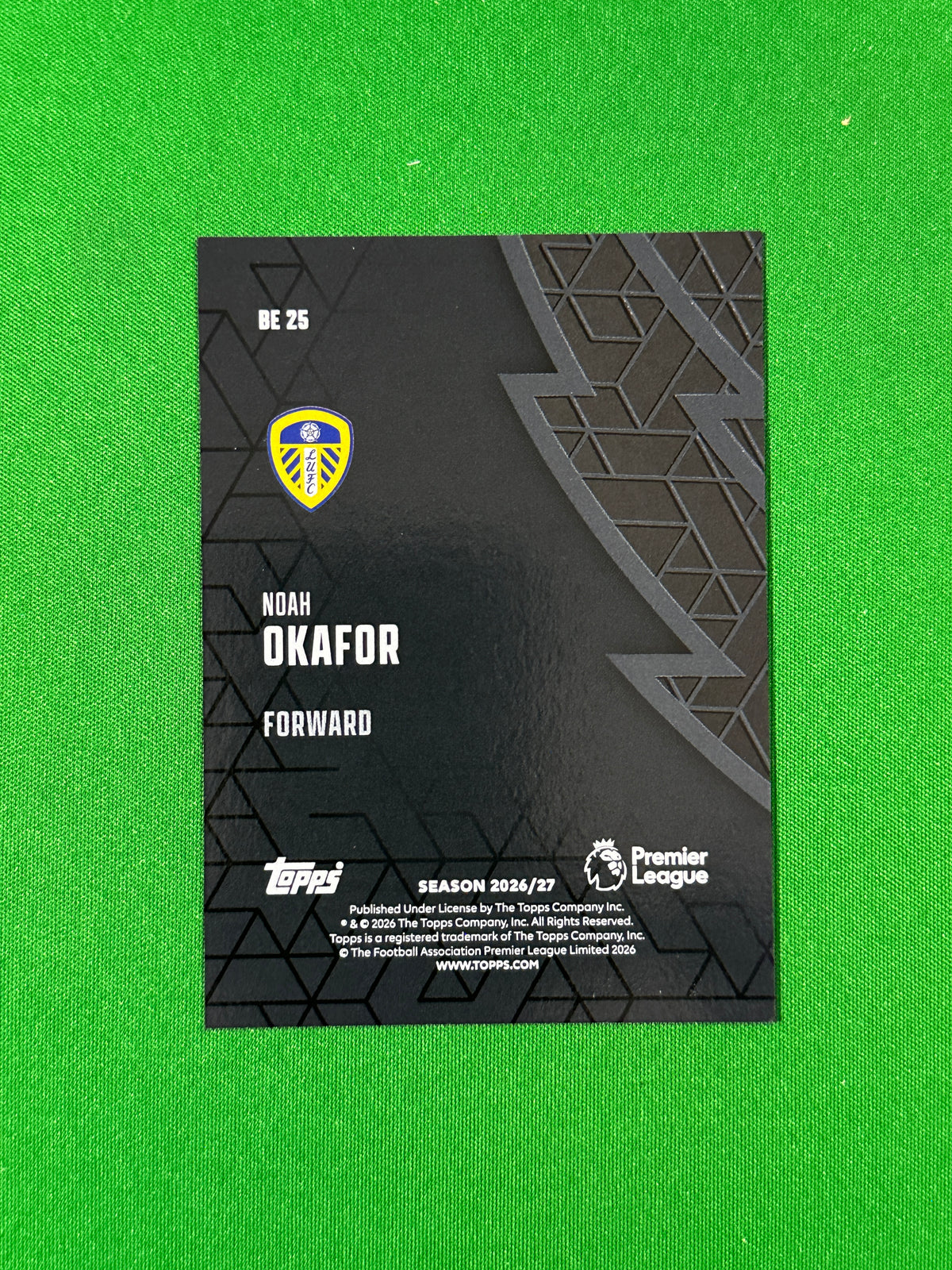 Noah Okafor Topps Premier League 2026/27 Black Edge #BE-25 — back
