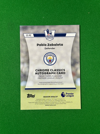 Pablo Zabaleta Topps Premier League 2026/27 Chrome Classics Autograph #CC-PZ — back