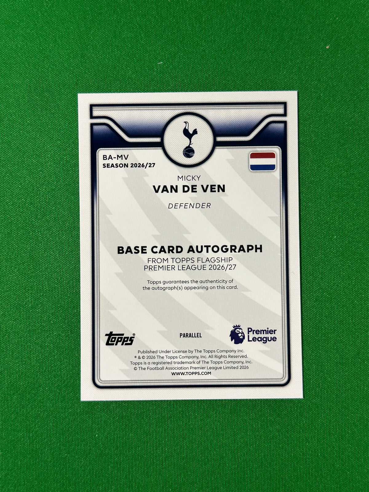 Micky van de Ven Topps Premier League 2026/27 Autograph Blue 089/150 #BA-MV — back