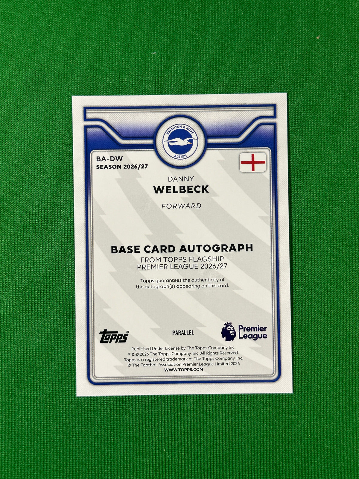 Danny Welbeck Topps Premier League 2026/27 Autograph Netbuster 30/38 #BA-DW — back