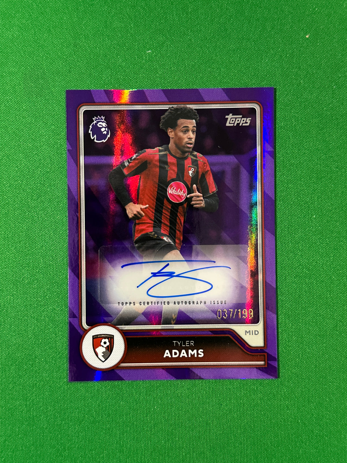 Tyler Adams Topps Premier League 2026/27 Autograph Purple 037/199 #BA-TAD — front