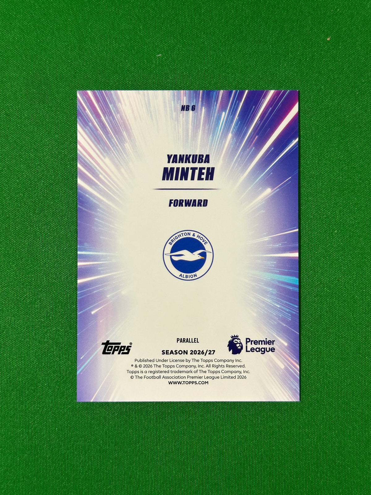 Yankuba Minteh Topps Premier League 2026/27 Nitro Boost Blue 122/150 #NB-6 — back