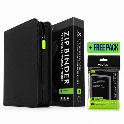 Vault X 4-Pocket Toploader Compatible Binder plus one free pack of ultra-clear sleeves for top loaders