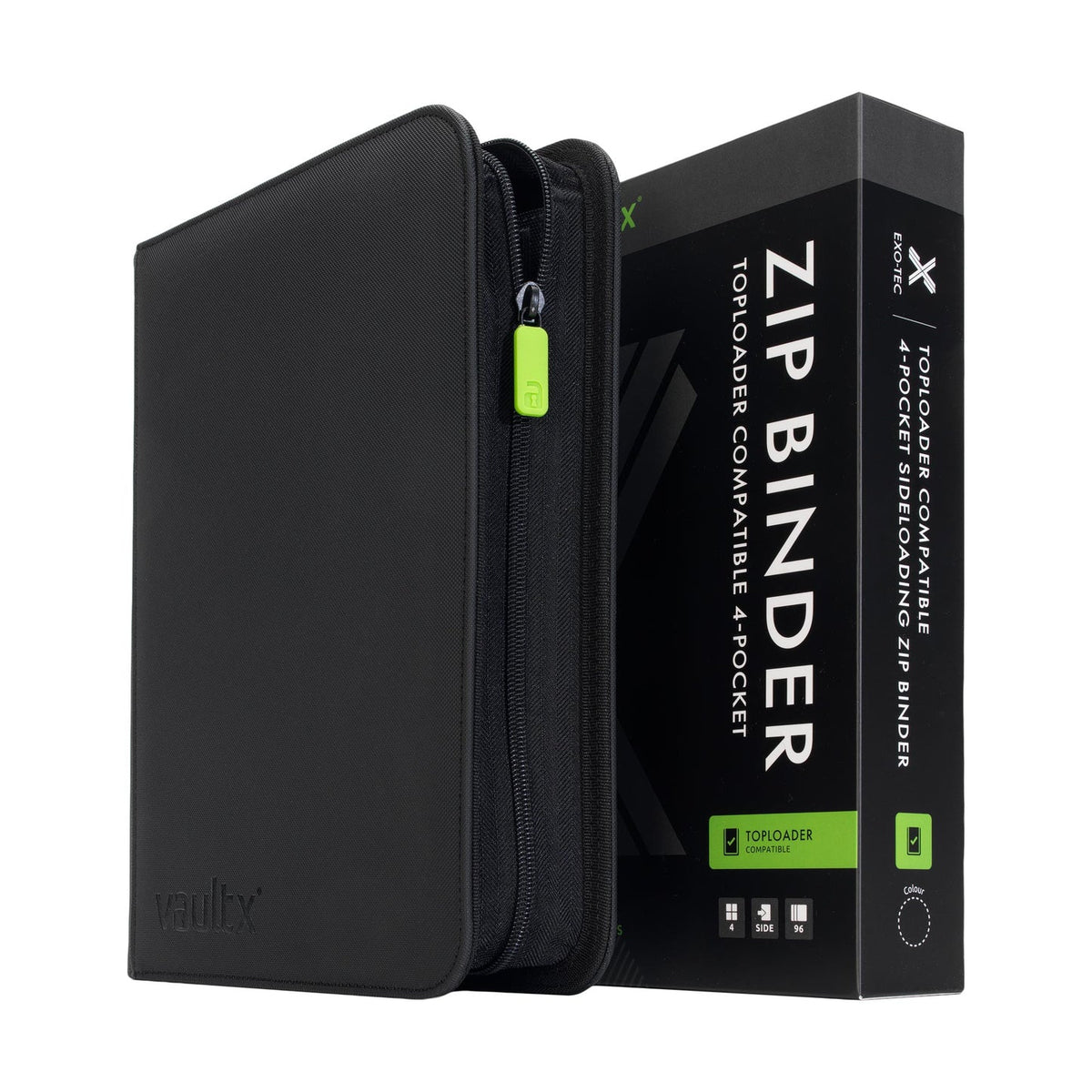Vault X black 4-Pocket Toploader Compatible Zip Binder