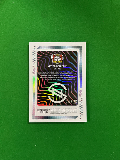 Victor Boniface On-card Autograph 24/26 - Ultimate Dropz Bayer 04 Leverkusen Supernova 2024 - back