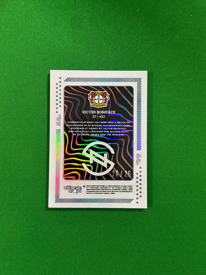 Victor Boniface On-card Autograph 26/26 - Ultimate Dropz Bayer 04 Leverkusen Supernova 2024 - back